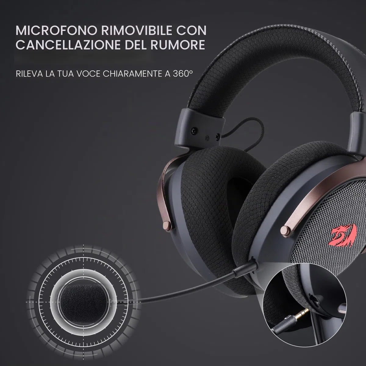 Redragon H858 Cuffie Gaming Senza Fili 7.1 Surround Nere | Driver 53 mm, cuscinetti memory foam, microfono rimovibile, compatibile con PC PS5 NS cellulare