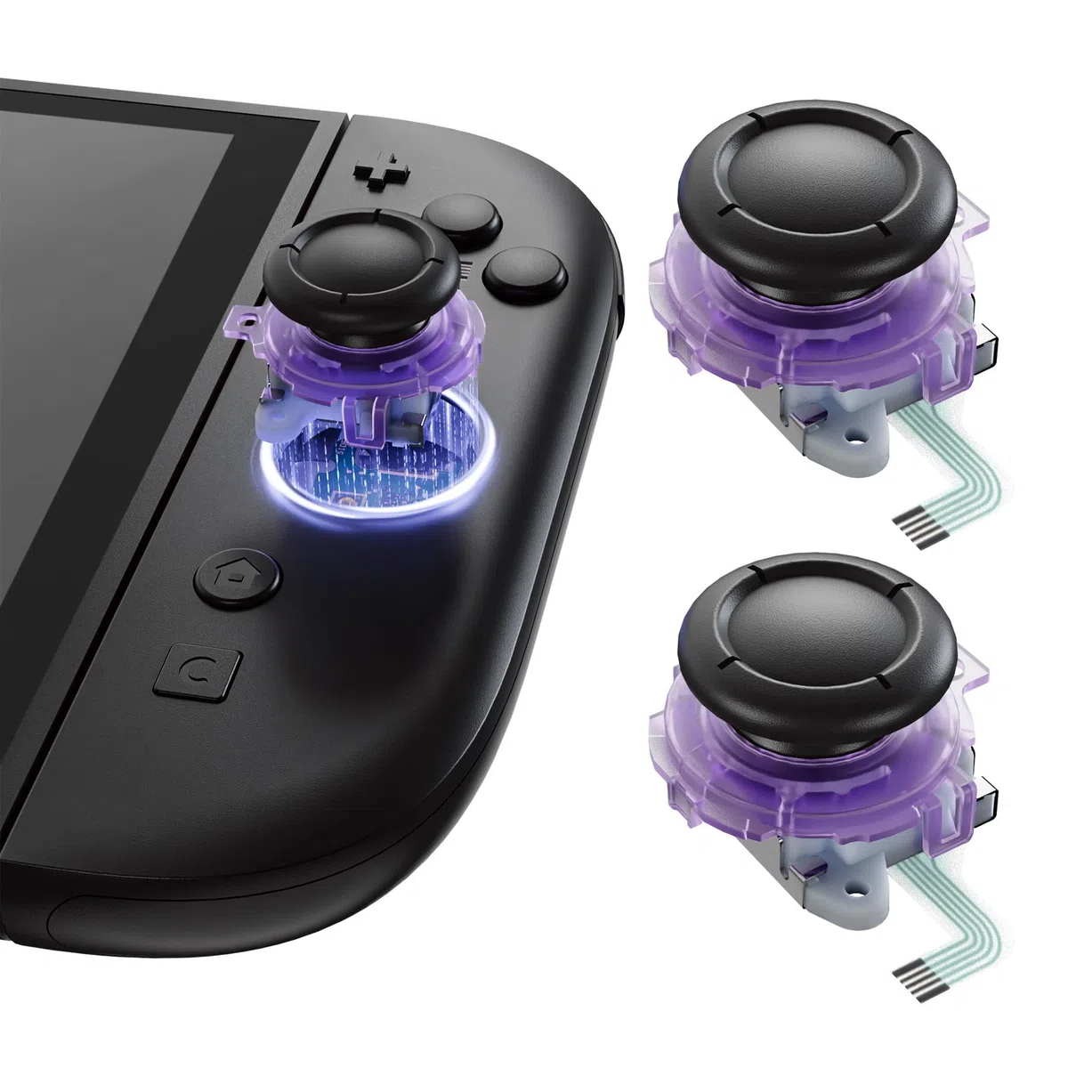eXtremeRate Cover Tasti Kit + Levette Analogiche 3D Ricambio per Nintendo Switch 2 Controller - Trasparente Viola Atomico
