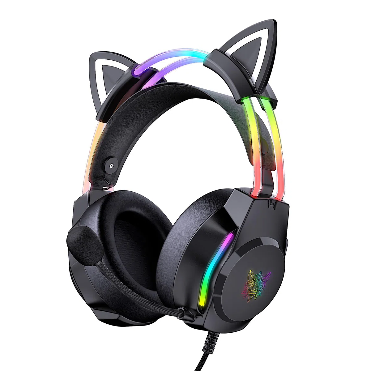 Cuffie da gioco con orecchie di gatto, cuffie retroilluminate RGB per PC/PS4/PS5/XBOX/Switch con microfono a cancellazione del rumore, suono surround virtuale 7.1, design leggero e archetto a