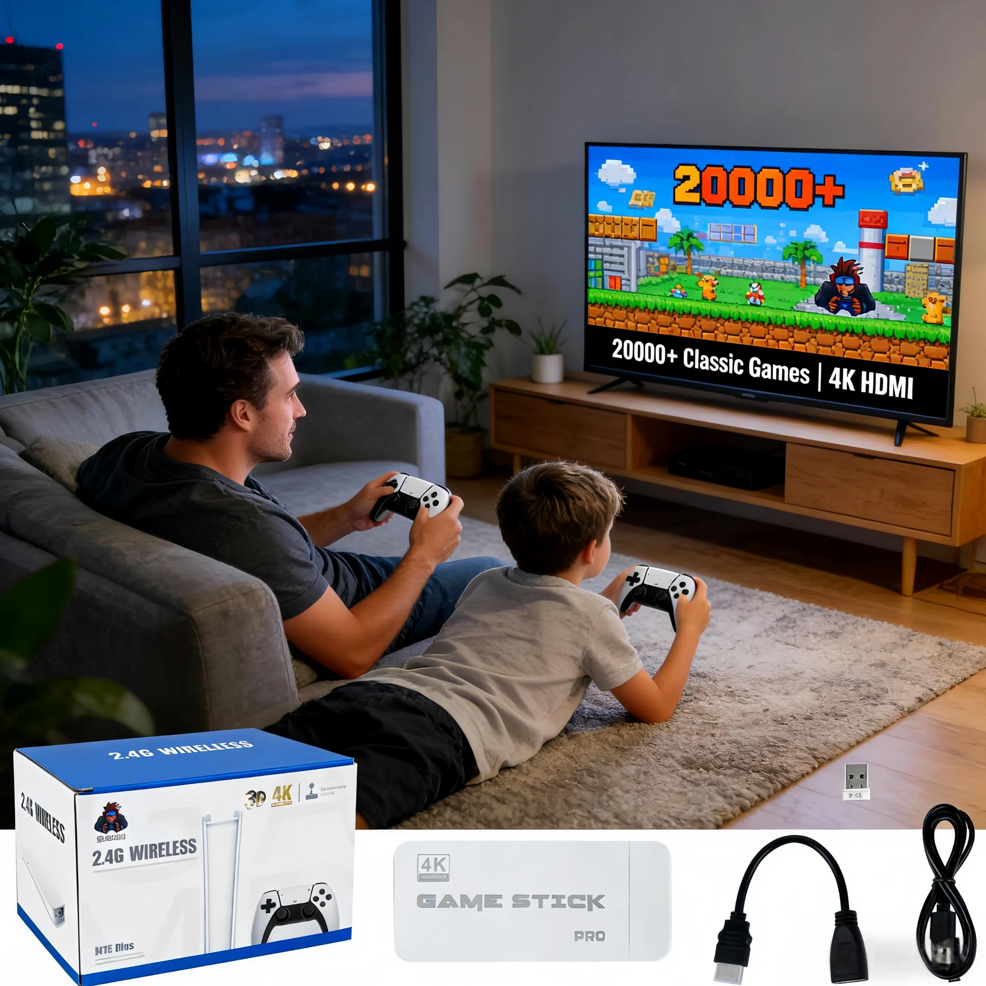 M15 Console Retro Game Portatile Con Oltre 20,000 Giochi Classici,Joystick Per Console Con Plug Per Emulatori Da 64 GB, Uscita Hdmi, Doppio Controller Wireless Aggiornato