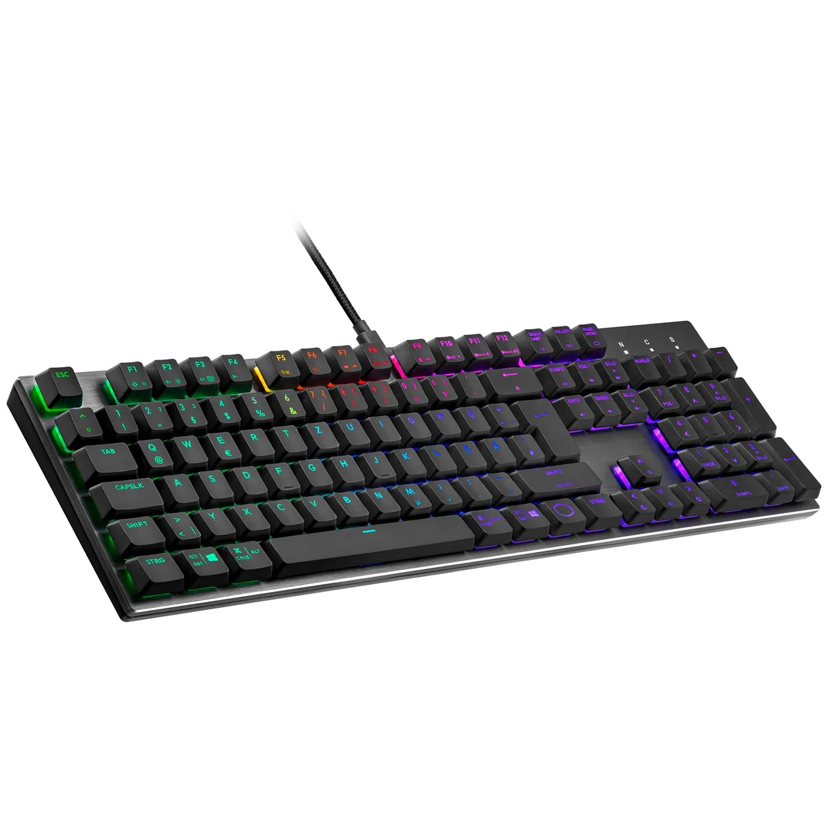 Cooler Master Tastiera meccanica da gioco SK652, retroilluminazione RGB, controllo al volo, alluminio spazzolato, layout tedesco QWERTZ/tasti rossi