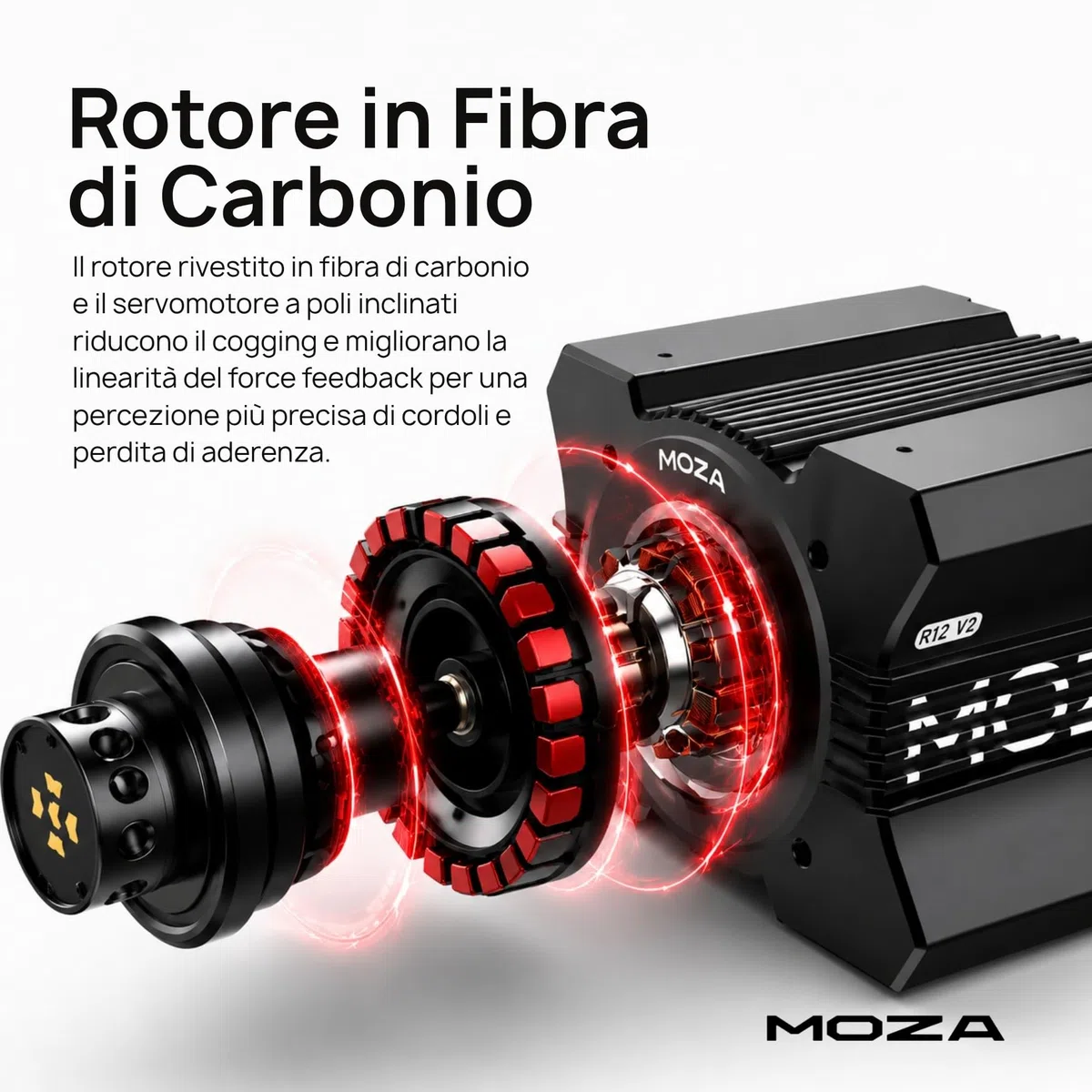 MOZA R12 V2 Base Volante Direct Drive 12 Nm per Simulatore di Guida PC, Encoder Magnetico 21 bit, Rotore in Fibra di Carbonio, Alluminio Aerospaziale, Sim Racing Professionale
