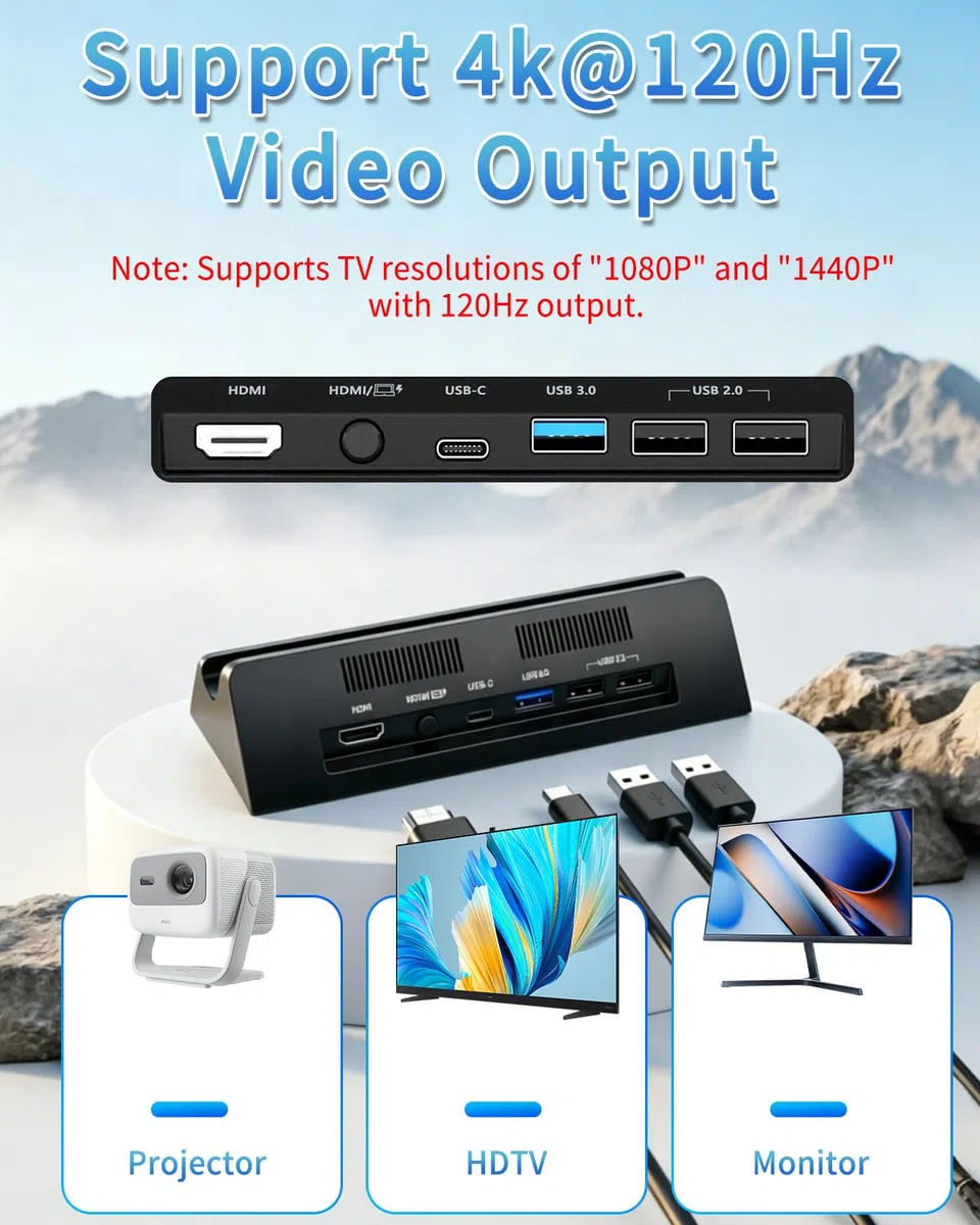 Dock station TV per Switch 2, docking station Switch 2 con uscita HDMI 4K a 120 Hz/porta di tipo C/porta USB 3.0, ricambio per dock ufficiale Switch2, supporta il sistema di ultima versione
