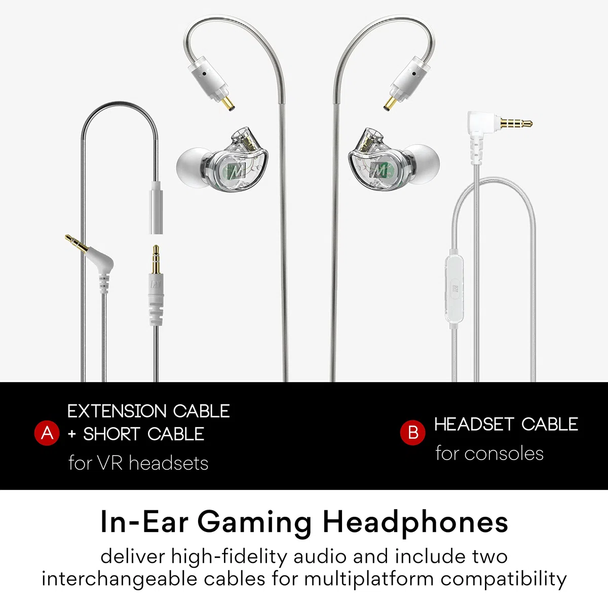 MEE audio M6 VR Cuffie in-ear da gioco con cavo corto per Oculus Quest 2 e altre cuffie VR + cavo microfono per PS5, Xbox, Nintendo Switch, PC