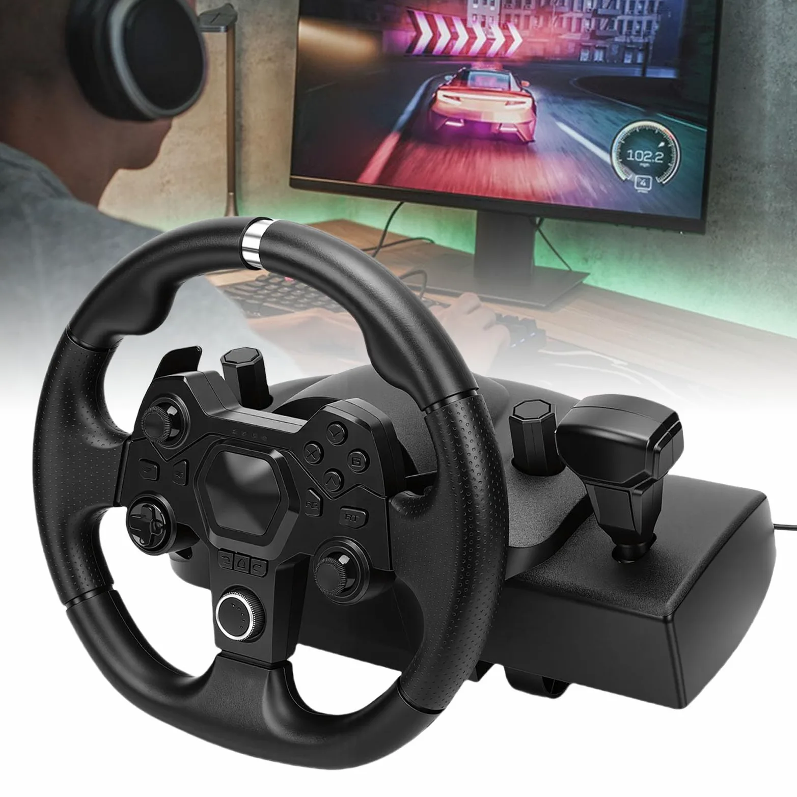 Fabater Set di Volanti Force Racing, Volante da 11" con Pedaliera a Molla, compatibilità Multipiattaforma per,