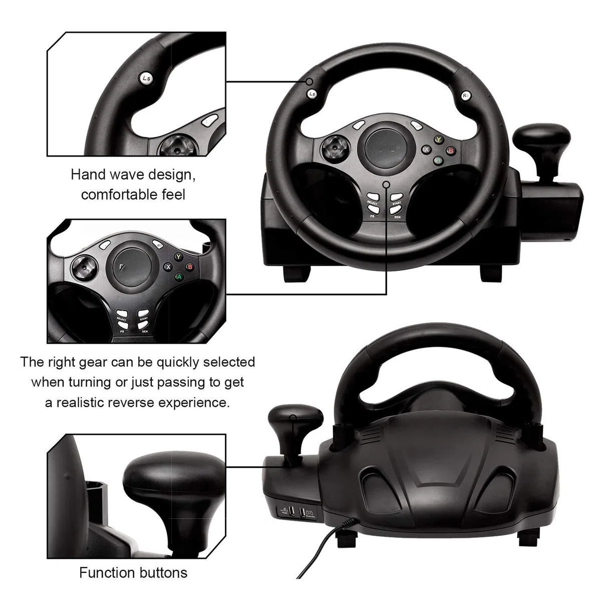 RajoNN Volante da Corsa 7 in1, Volante da Corsa con Feedback Driving Force con Pedali reattivi per PC, PS3, PS4, X-360, X-One, NS Switch, Android