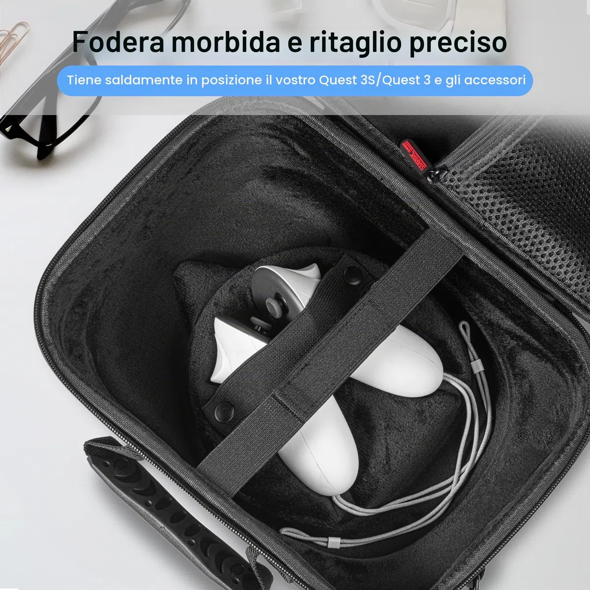 Grande custodia da trasporto per Meta Quest 3S/Quest 3, custodia da viaggio rigida per BOBOVR S3 Pro/Kiwi design, tracolla per batteria, controller e altri accessori, borsa da viaggio portatile per