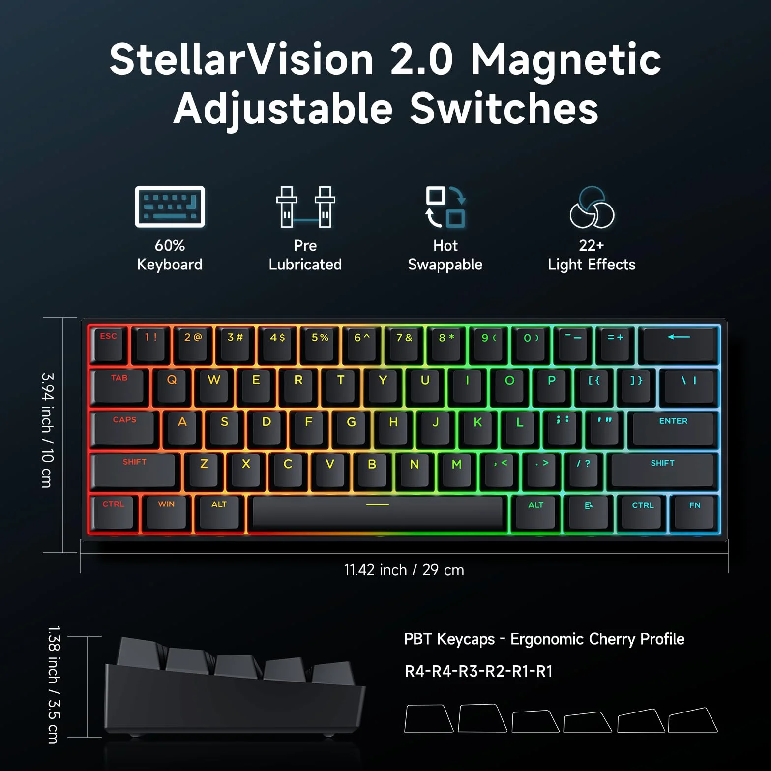 MCHOSE ACE60 HE Tastiera 8000Hz Rapid Trigger, Precisione RT da 0,01 mm, Tastiera Gamer cablata 60% con Interruttore Magnetico, Azionamento Regolabile, SOCD e Snap Key, Nero