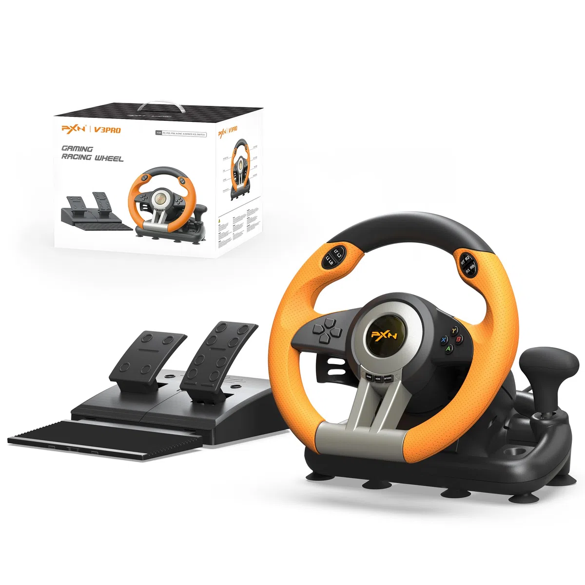 PXN V3 PRO Racing Wheel, Volante Universale da 180 Gradi USB per Auto Sim Race con Pedali per PS3, PS4, Xbox One, Switch -Arancia