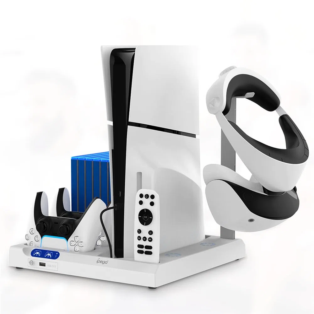 BeisDirect Supporto di raffreddamento sottile e caricabatterie per console PS5/PS5 Slim, supporto di raffreddamento verticale multifunzionale per console Playstation 5 Slim con stazione di ricarica