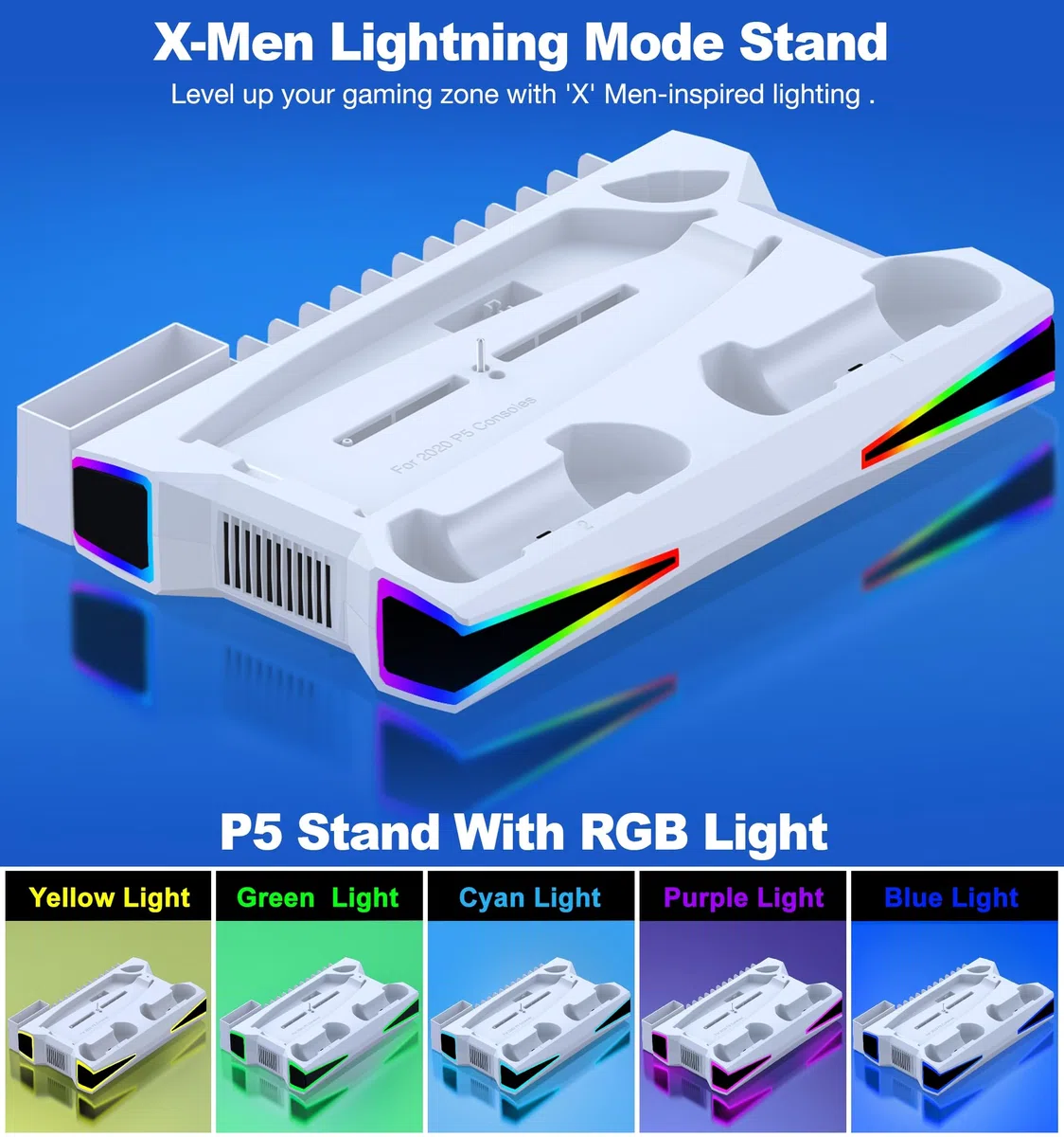 Kawaye Stazione di raffreddamento per PS5 per PS5/console sottile, per accessori PS5 Supporto verticale con caricatore doppio controller Incl.3 livelli ventola di raffreddamento, luce RGB, custodie
