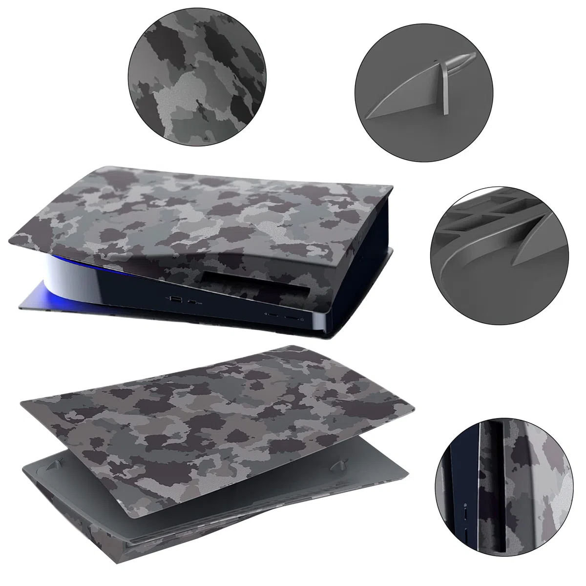 Copertura frontale per console PS5 Disc Edition, accessori per Playstation 5, pannelli protettivi di ricambio (grigio mimetico)