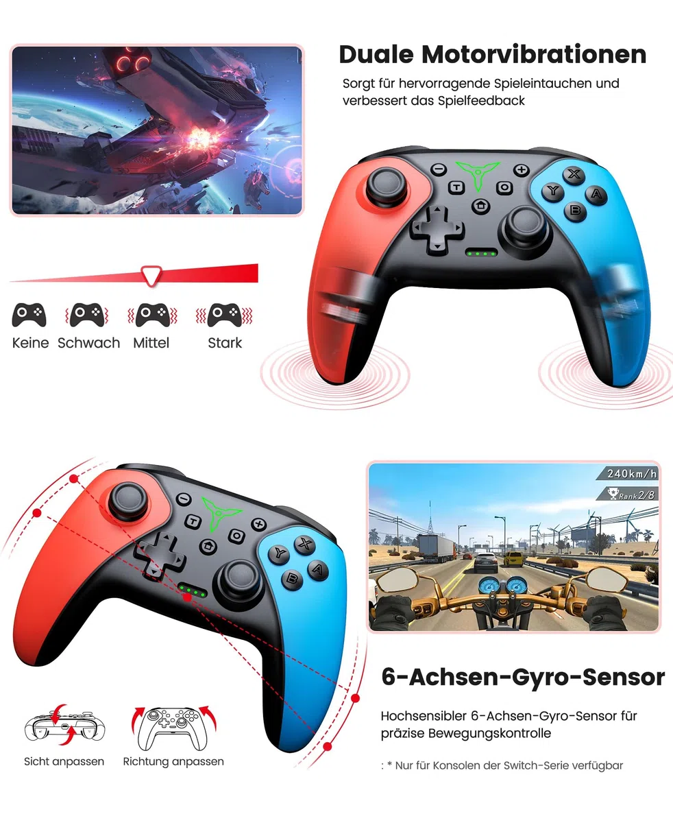 HASACOOL Switch Controller wireless per Nintendo Switch 2/Switch/OLED/Lite/PC/Android/iOS, Switch Pro Controller con pulsanti posteriori programmabili, Turbo, Wake-up, Gyro, 1000 mAh, set da 2 con