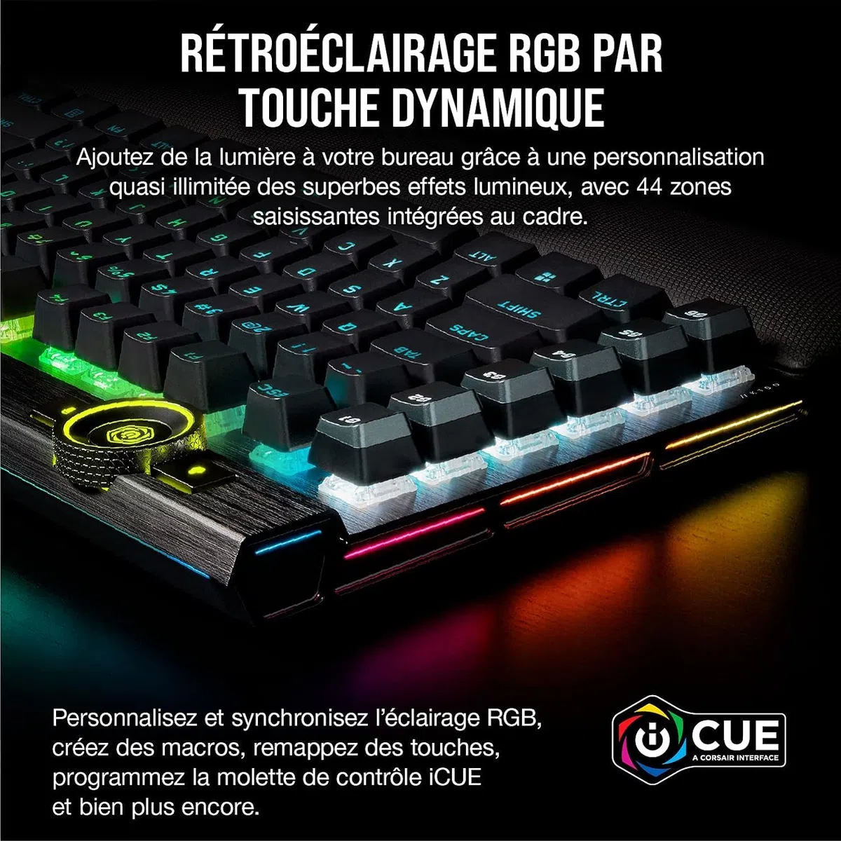 Corsair K100 RGB Tastiera da Gioco Ottico-Meccanica con Cavo - Interruttori OPX - Keycaps PBT - Integrazione Elgato Stream Deck - Compatibile con iCUE - PC, Mac, Xbox - AZERTY FR - Nero