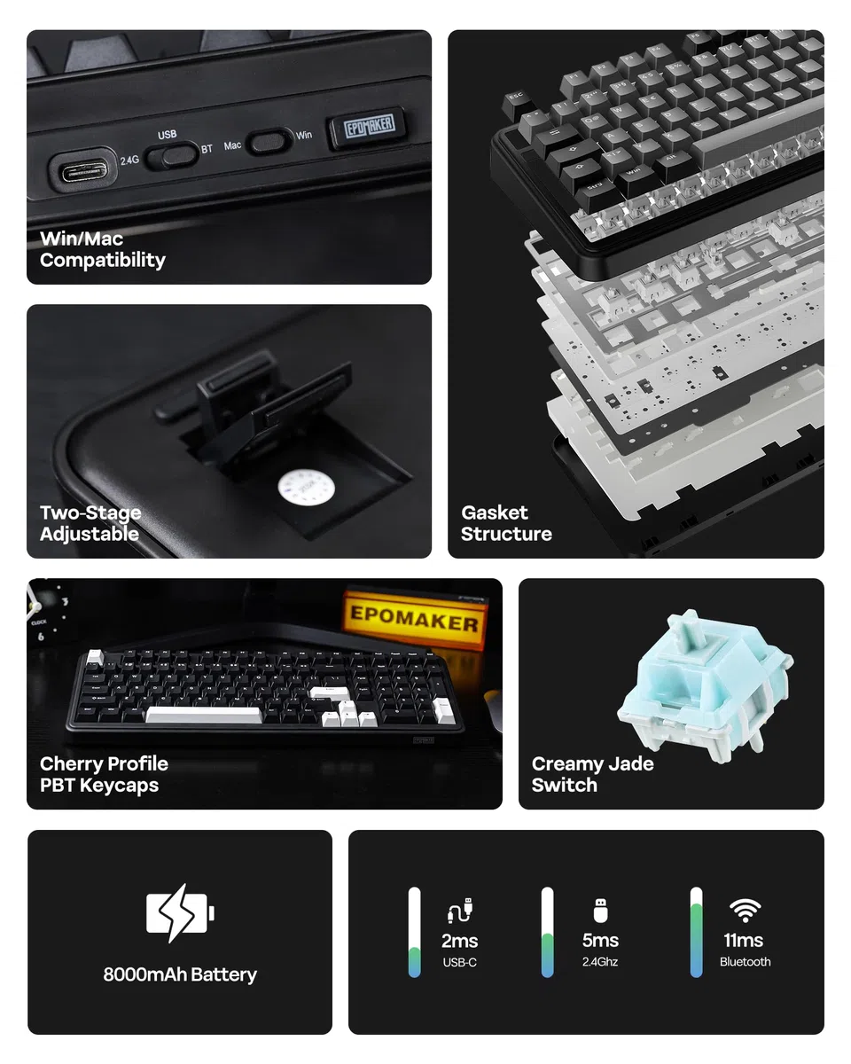 EPOMAKER TH99 Tastiera Meccanica Wireless Tri-Mode, Tastiera Personalizzata hot-Swap, Tastiera da Gioco RGB con Numpad per PC/Mac/Office (Nero, Creamy Jade)