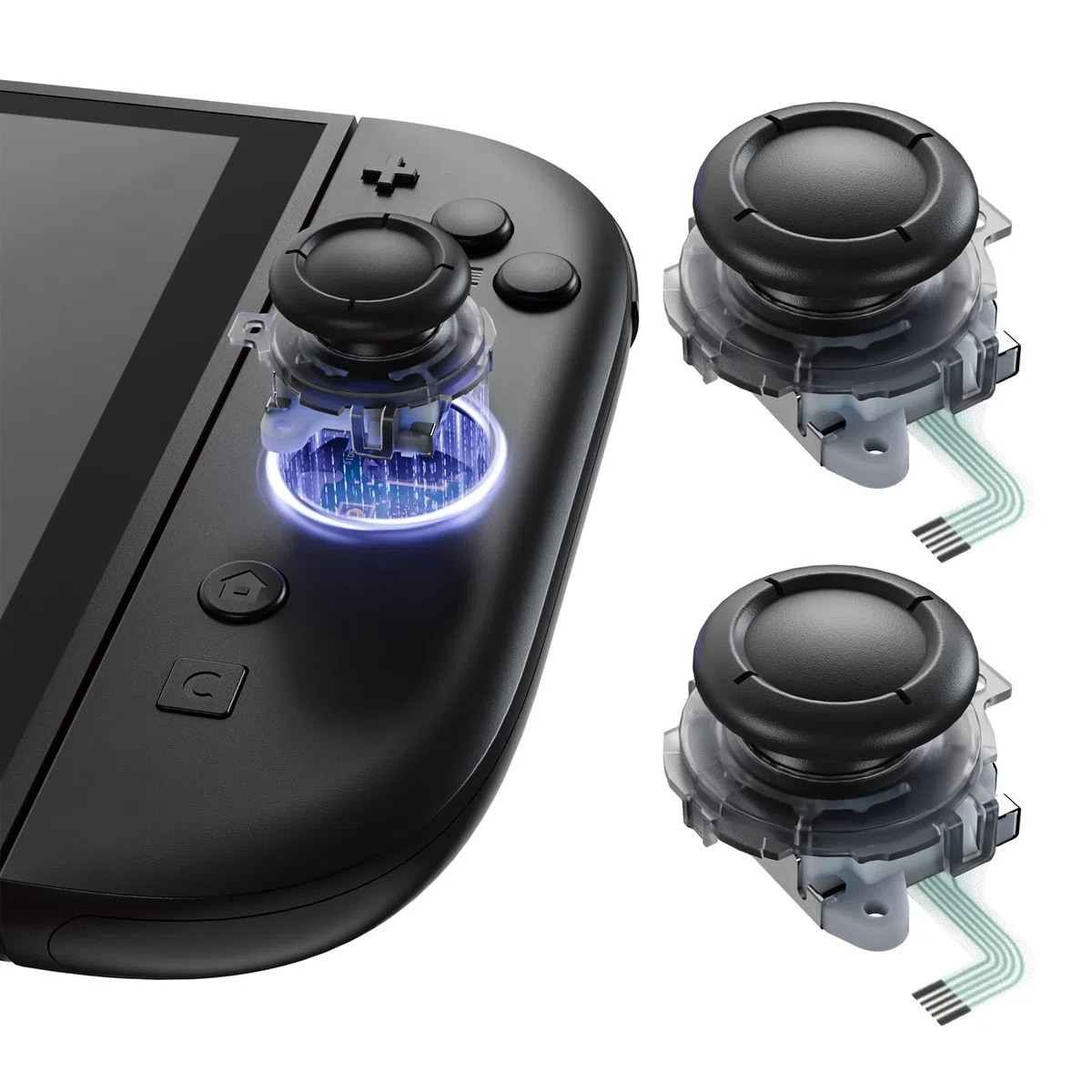 eXtremeRate Cover Tasti Kit + Levette Analogiche 3D Ricambio per Nintendo Switch 2 Controller - Transparente Nero