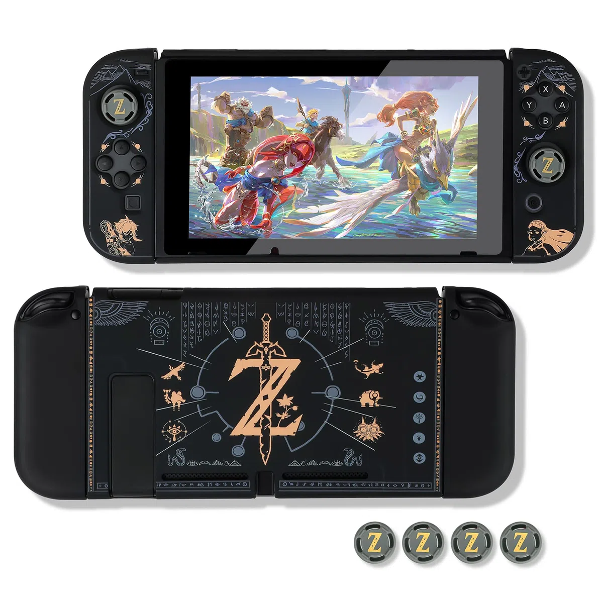 Custodia protettiva agganciabile compatibile con Switch, custodia rigida per controller Switch e Joy-Con con 4 impugnature per pollice, custodia per il trasporto di Zelda Switch (The Legend of Zelda)