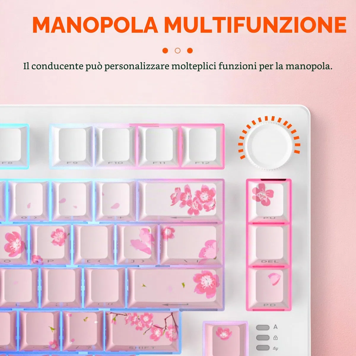 DAREU EK75PRO Sakura Pink Tastiera Meccanica Senza Fili 75% RGB Hot Swap Creamy Tastiera Gamer Meccanica con Knob, 2.4Ghz/BT5.1/USB-C, Gasket Mount, PBT Keycaps, Linear Dream Switch per Win/Mac