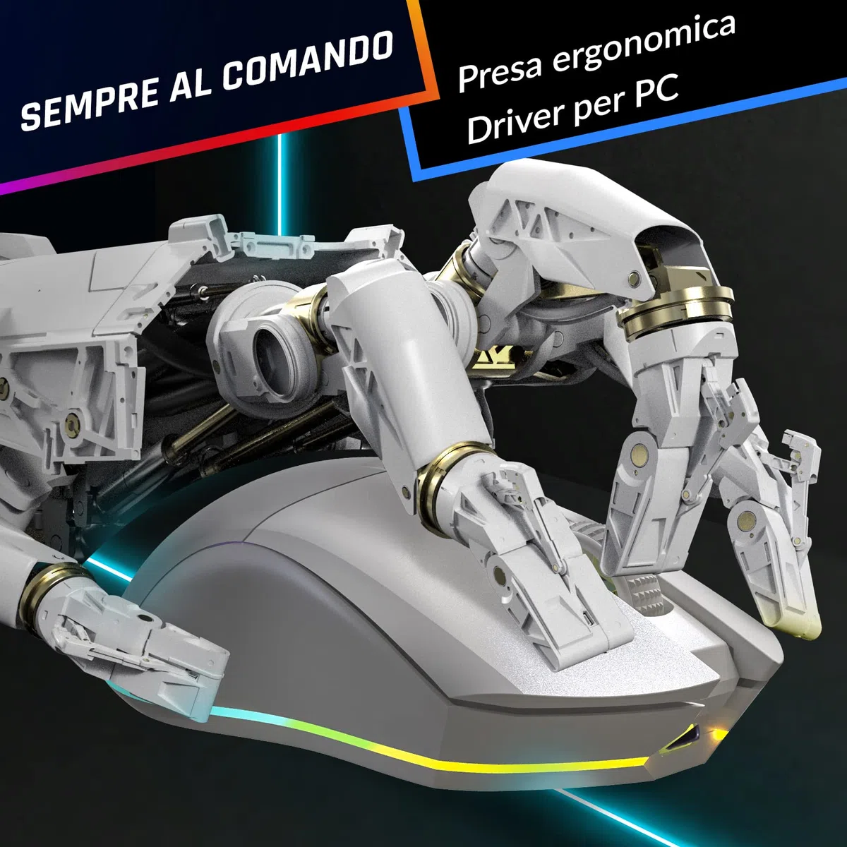 KLIM Blaze Pro Sensore ad Alta Precisione con Batteria a Lunga Durata | Mouse da Gioco Wireless RGB Ricaricabile con Stazione di Ricarica, Fino a 6000 DPI, Libertà Totale per Dominare - Bianco