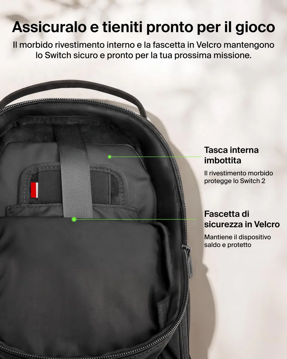 Belkin Gaming Borsa per Nintendo Switch 2 Protettiva da Viaggio - Nero | Borsa Crossbody, Custodia Protettiva da Trasporto per Accessori Console, Interno Morbido, Leggera, 10 Slot per Schede Giochi