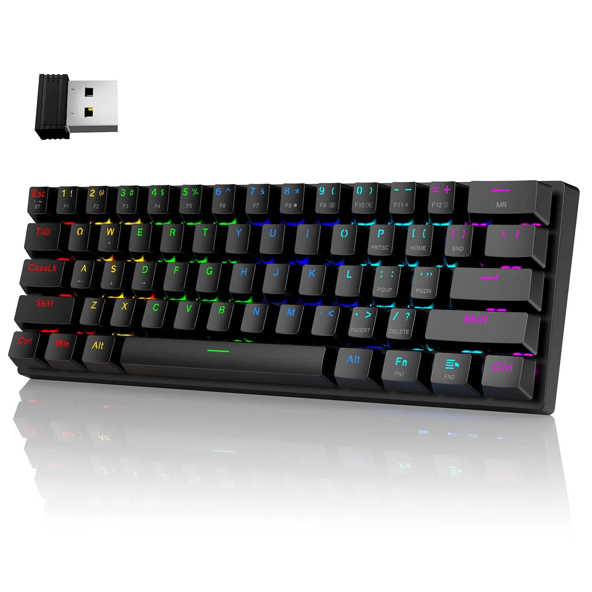 Pauroty 60% tastiera meccanica senza fili, modalità tripla 2.4G/USB-C/Bluetooth per i giochi, retroilluminazione RGB, interruttore blu Clicky, mini tastiera wireless ricaricabile a 61 tasti per iPad