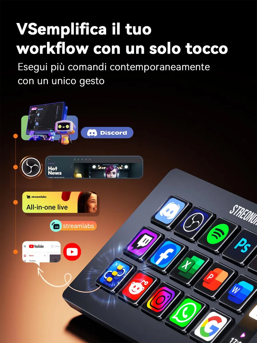 STREONOR Stream Control Deck Standard S15 con 15 tasti e display info | Stream Controller per OBS, Twitch, Discord, ecc., ideale per streaming, editing video e gaming, Mac/Windows-Nero