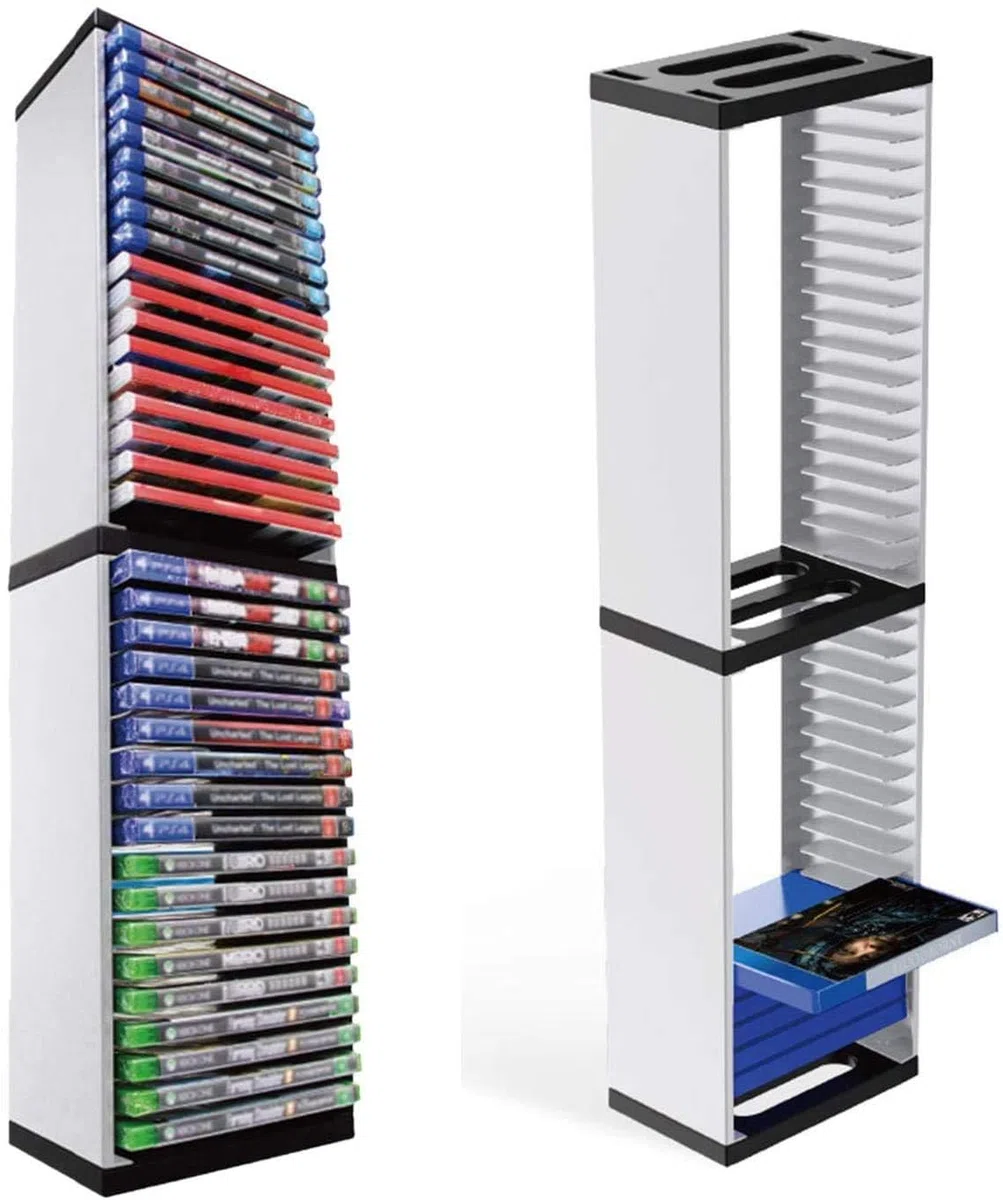 Organizer per console di gioco a più livelli con ripiani regolabili, soluzione salvaspazio per accessori e supporti di gioco