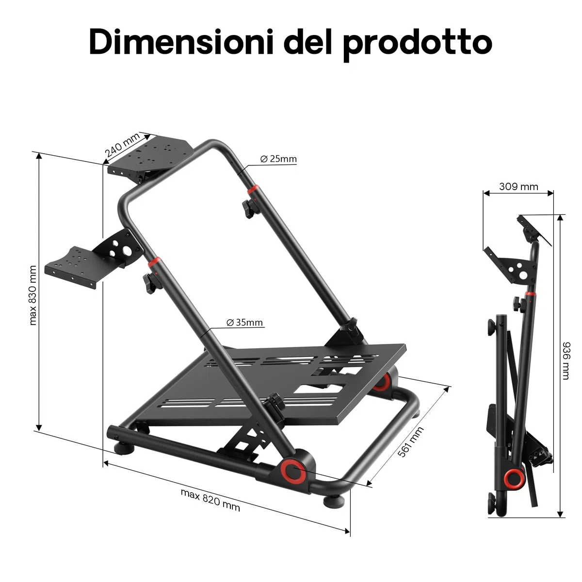 Wiltec Supporto per volante e pedaliera, 68 x 82 x 83 cm, postazione volante richiudibile per sim racing, fissaggi per volante, leva del cambio e pedali
