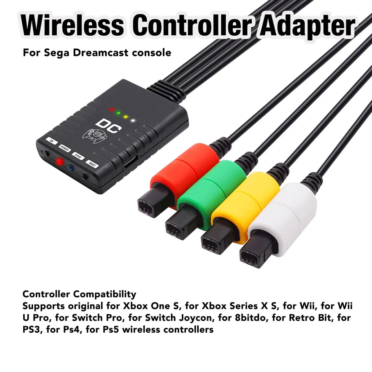 DC Dreamcast Adattatore Controller Convertitore Convertitore Maniglia Wireless Bluetooth, con Indicatore LED, Plug and Play Semplice, Convertitore Controller Bluetooth 4