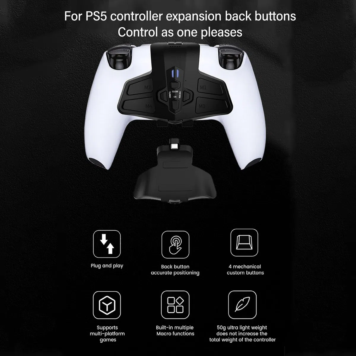 Accessorio Paddle Posteriore per Controller, Pulsanti Aggiuntivi Programabili, 4 Pulsanti Extra Neri per PS5 Xbox Series X S PC, Impugnature Antiscivolo per Gioco Intenso