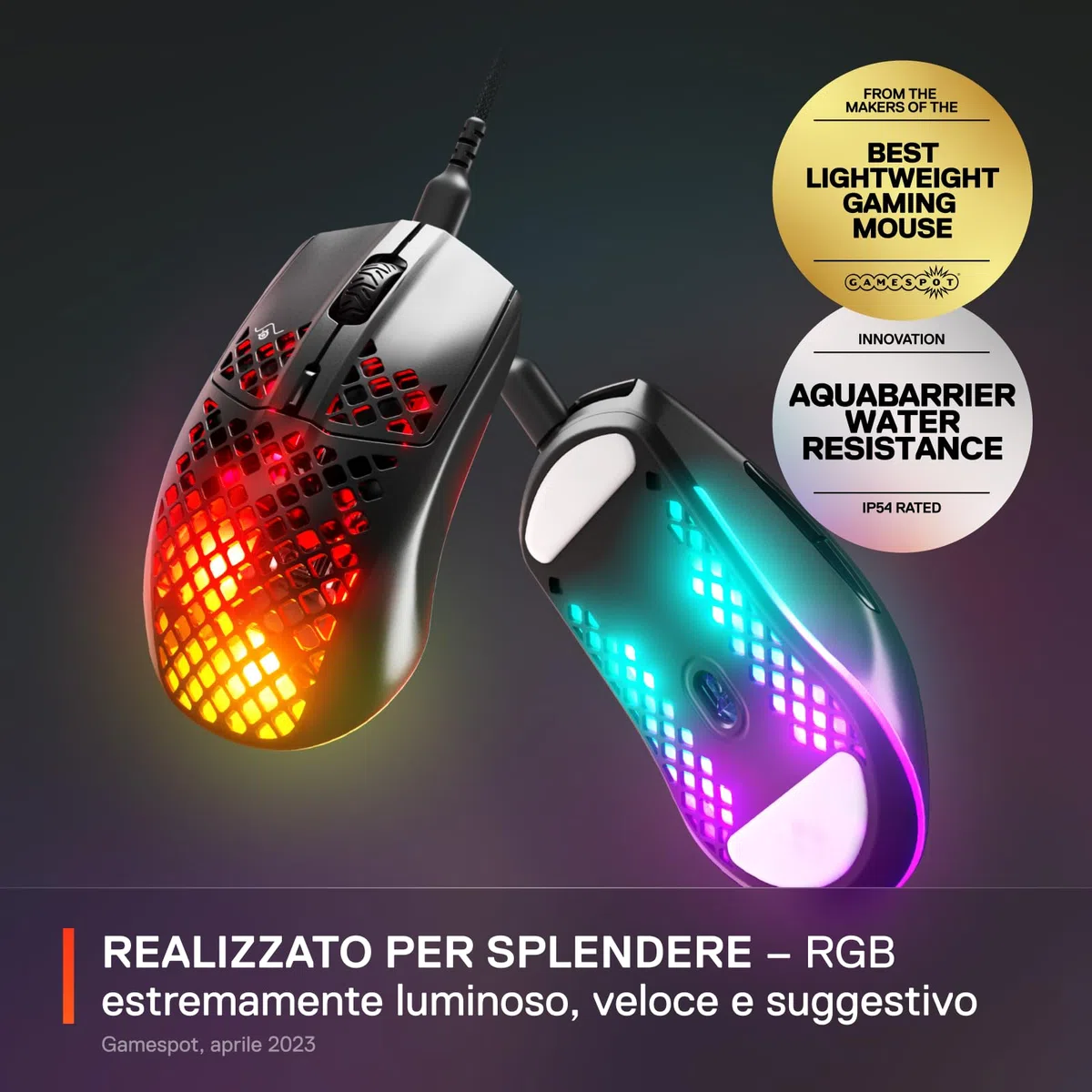 SteelSeries Aerox 3 - Mouse da gioco RGB traforato - Design ultraleggero e resistente all'acqua - Sensore ottico TrueMove Core da 8.500 DPI - Onyx