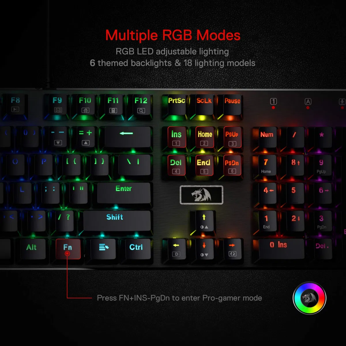 Redragon K556 Tastiera Meccanica RGB Cablata Base Alluminio US | Interruttore lineare, base in alluminio resistente, illuminazione RGB, tasti standard, layout US