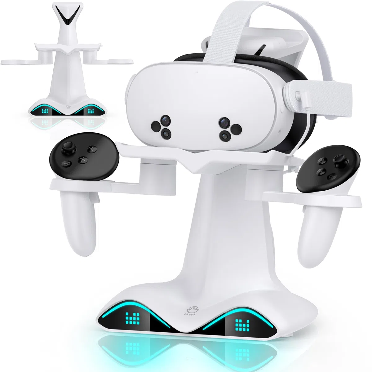 Kawaye Supporto di ricarica rapida per Quest 3, supporto verticale per cuffie VR e controller supporto di ricarica con luce RGB, accessori VR con 2 batterie ricaricabili