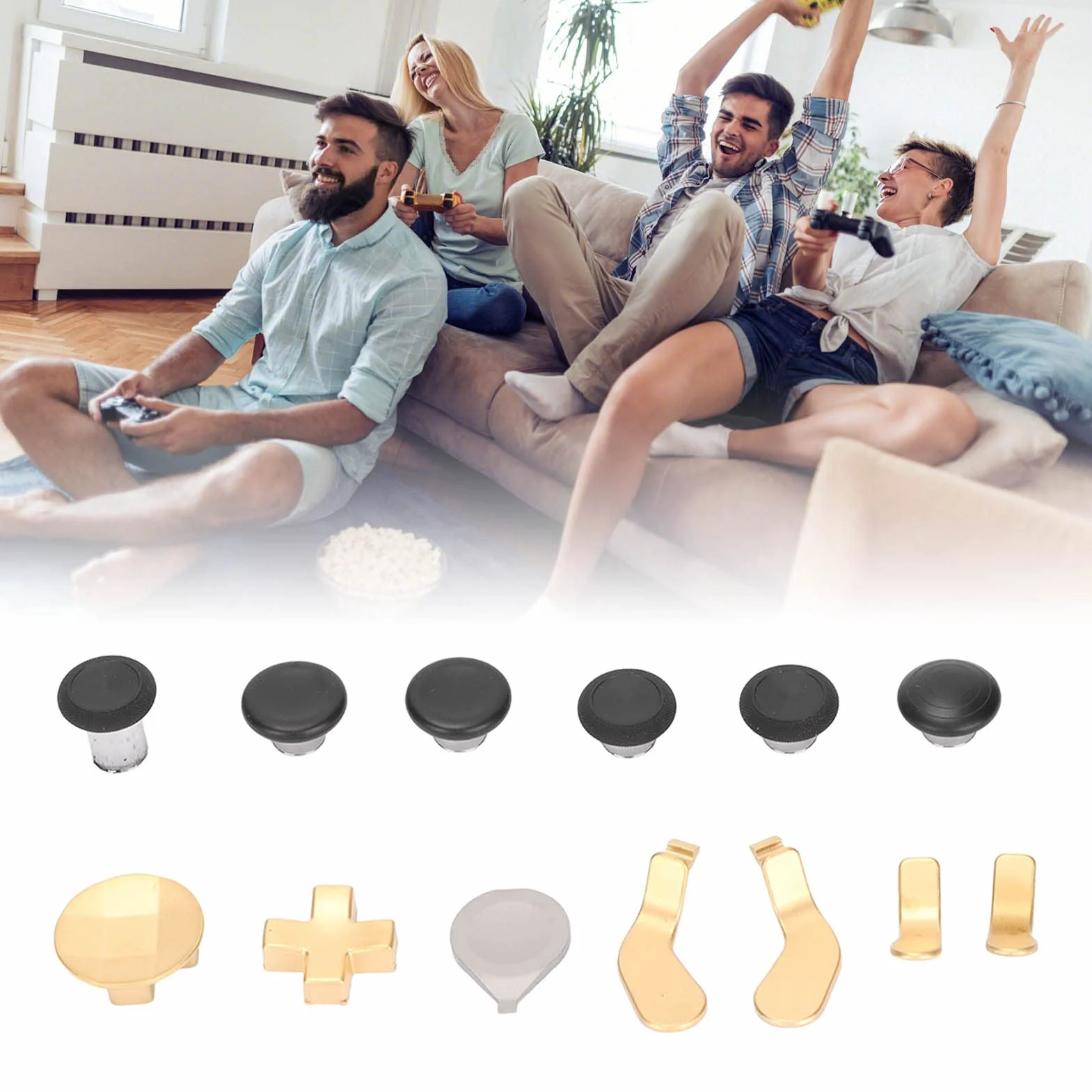 Levette in Metallo 13 in 1 per Xbox One Elite Series 2, Parti per Controller di Gioco Rimovibili e Durevoli Flessibili, 6 Cover per Joystick, 4 Paddle, 2 Pad a D Dorati