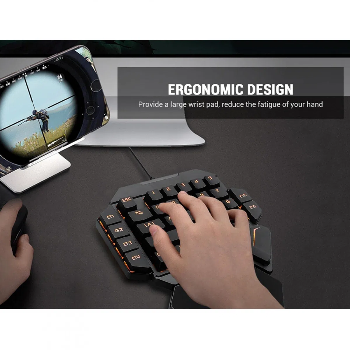 Tastiera meccanica a una mano, interruttore blu 35 tasti Tastiera meccanica da gioco luminosa retroilluminata RGB, con funzione di definizione macro, controller di gioco ergonomico per PC Gamer
