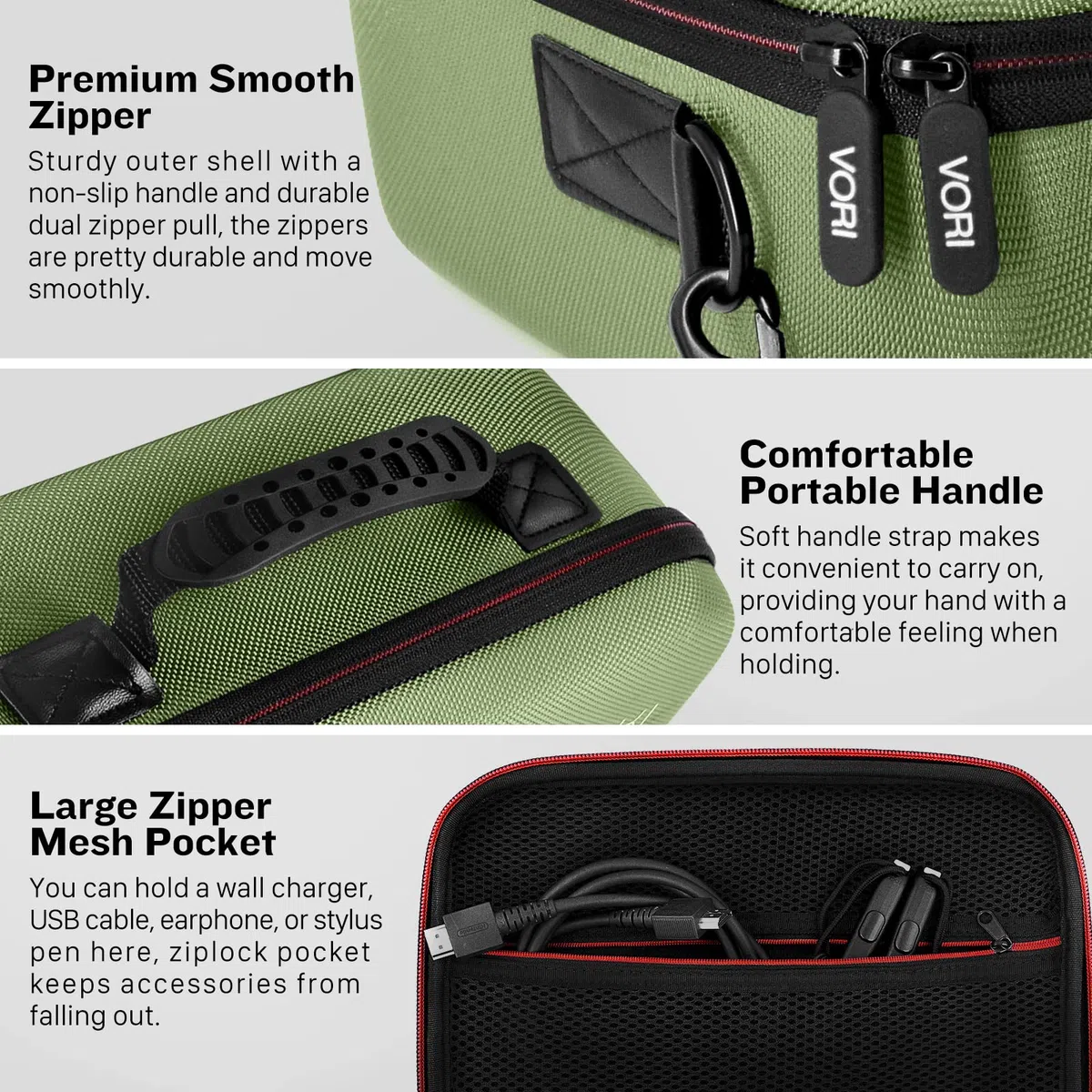 VORI - Custodia per Nintendo Switch, custodia da viaggio, custodia rigida con tracolla per Nintendo Switch Console e accessori, Pro Controller, verde