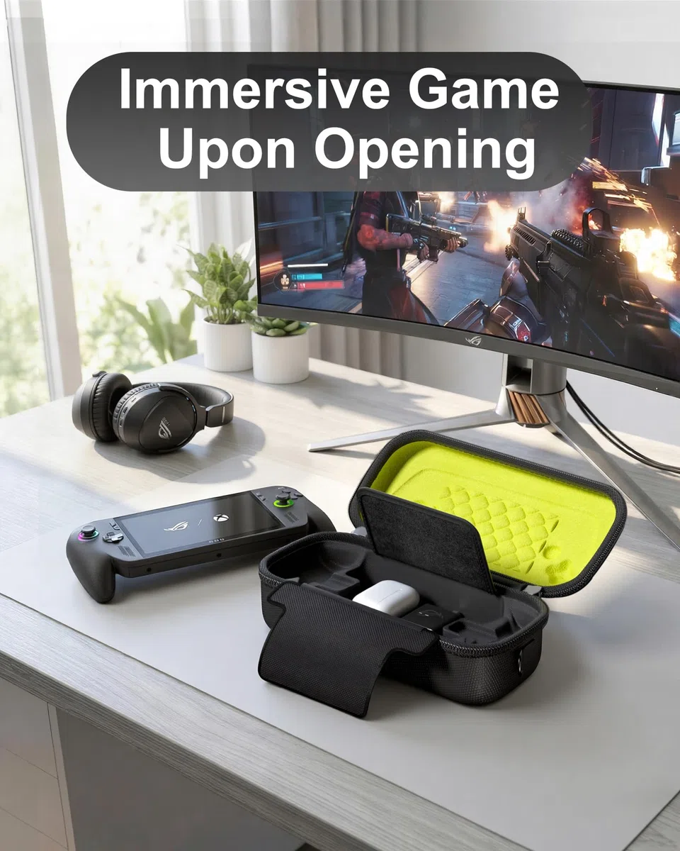 ProCase Borsa Grande per ASUS ROG Xbox Ally / ROG Xbox Ally X 2025, Custodia Protettiva Rigida Antiscivolante, Borsa da Viaggio per Adattatore Consola e Accessori - Nero
