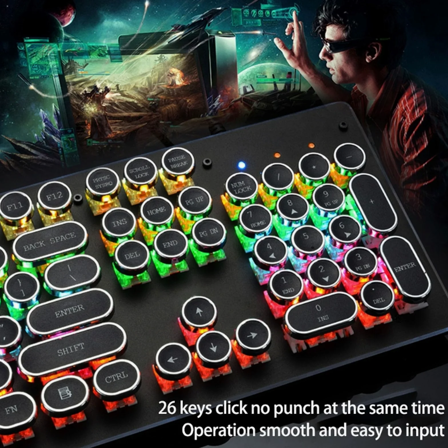 ASHATA Tastiera meccanica da gioco, interruttore blu 104 tasti RGB retroilluminato, tastiera meccanica per computer cablata USB per Win 7 8 10 XP per OS X PC laptop desktop PC gamer (nero)
