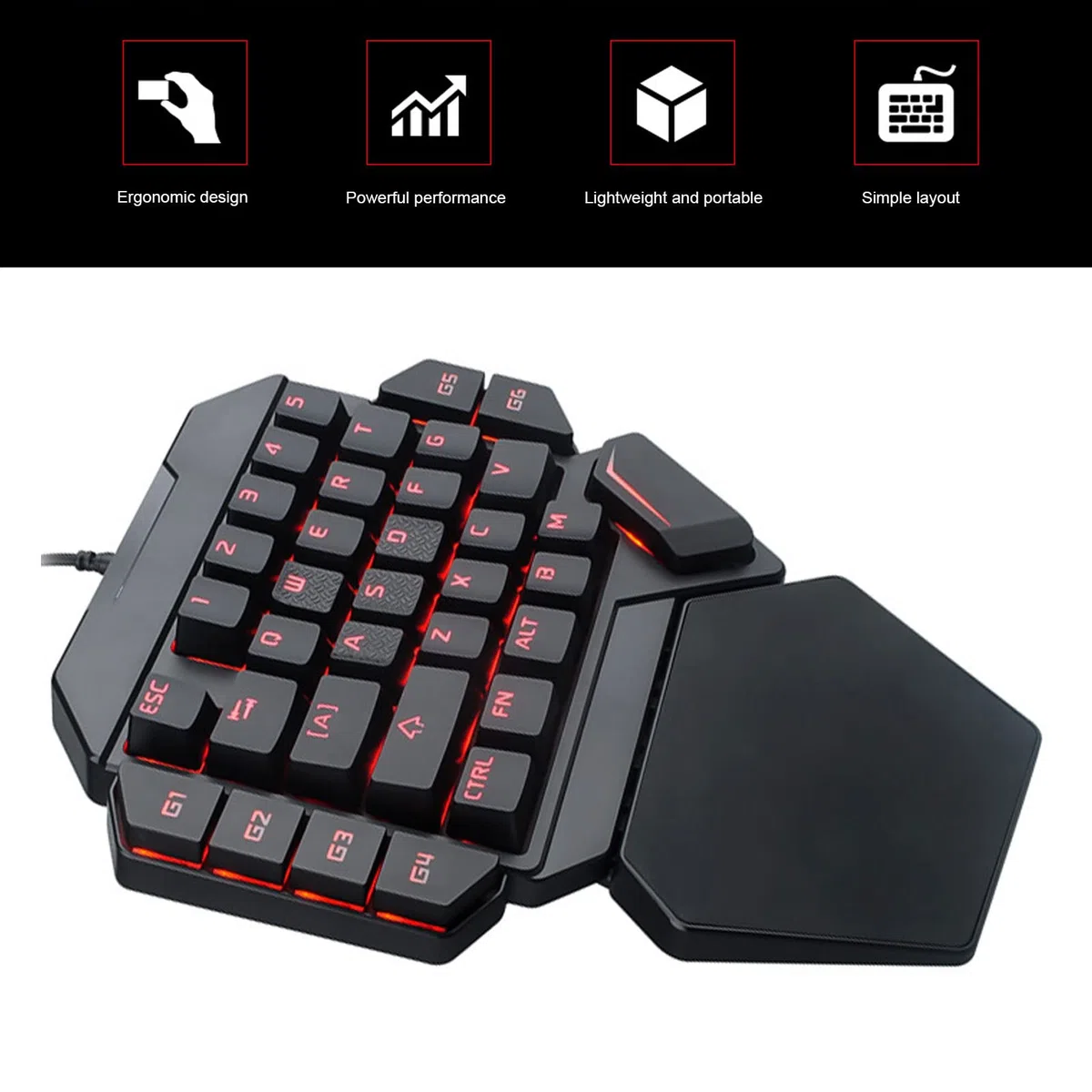 Tastiera con Una Sola Mano, 6 Tasti Multimediali Programmabili, con Supporto per Poggiapolsi, Retroilluminazione RGB, Design Ergonomico, Mini Tastiera da Gioco Portatile a 35 Tasti per PC Gamer