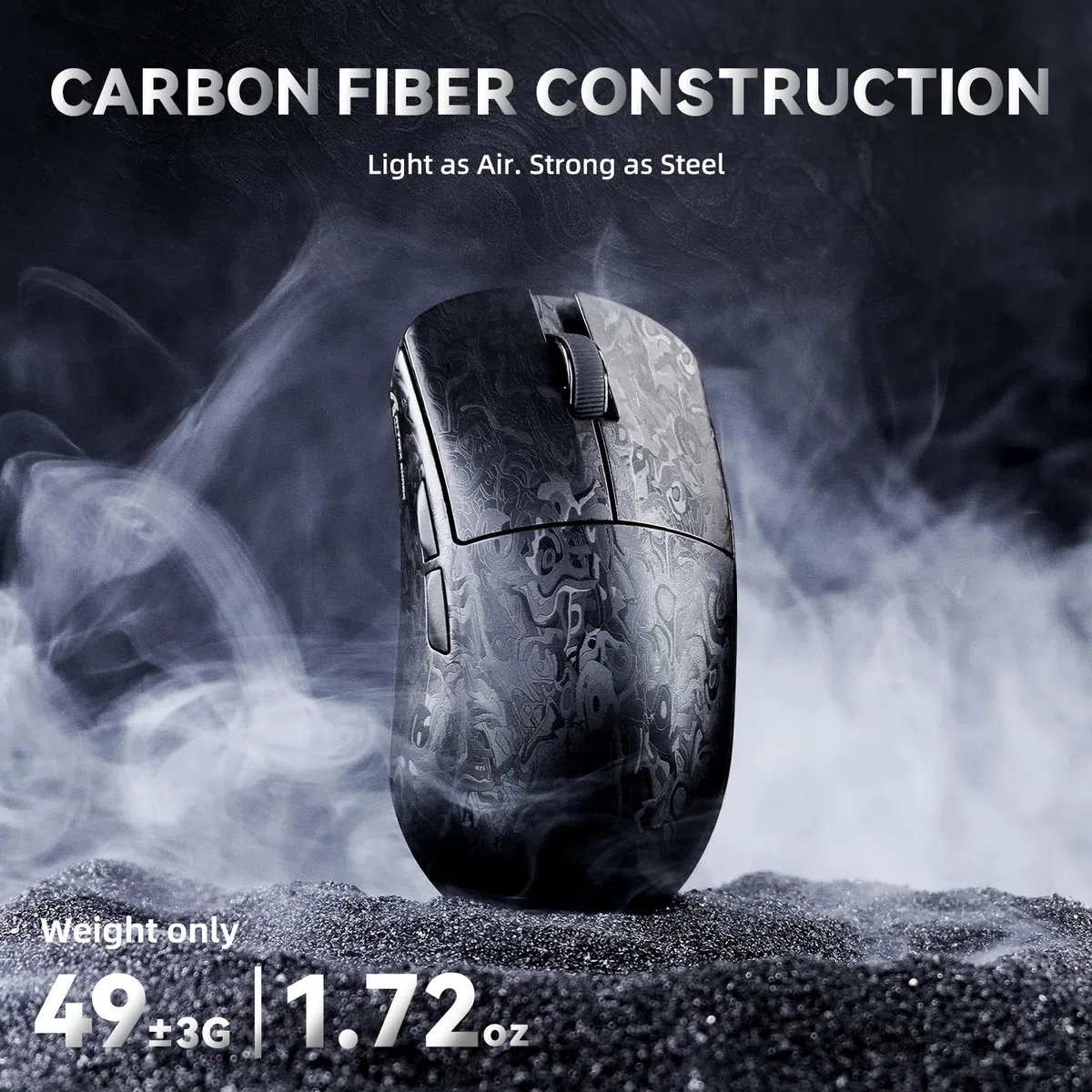 ATTACK SHARK R11 ULTRA Mouse Gaming Wireless 8000Hz in Fibra di Carbonio, 49g SUPERLIGHT, 42000 DPI, 20000 FPS, Nordic 52840, PAW3950MAX, Copristrato Ice-Feel, BT/2.4G/Cabalto, PC/Mac, Nero Forgiato