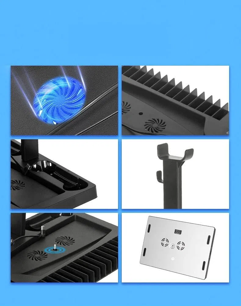 Per PS5, stazione di ricarica multifunzione con LED, base di raffreddamento multifunzione, docking station Dual Charger per PS5 con supporto per cuffie (nero, PS5) IV-P5246