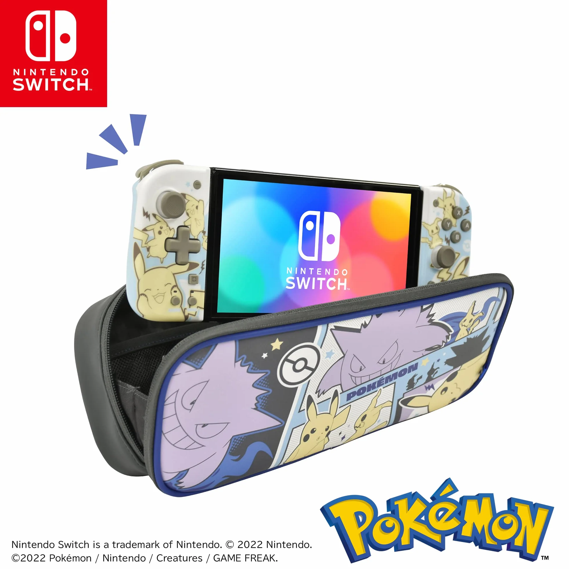 HORI Nintendo Switch Custodia Cargo Compact (Pikachu, Gengar e Mimikyu) - Custodia da viaggio compatibile con Split Pad Compact - Licenza ufficiale Nintendo e Pokémon