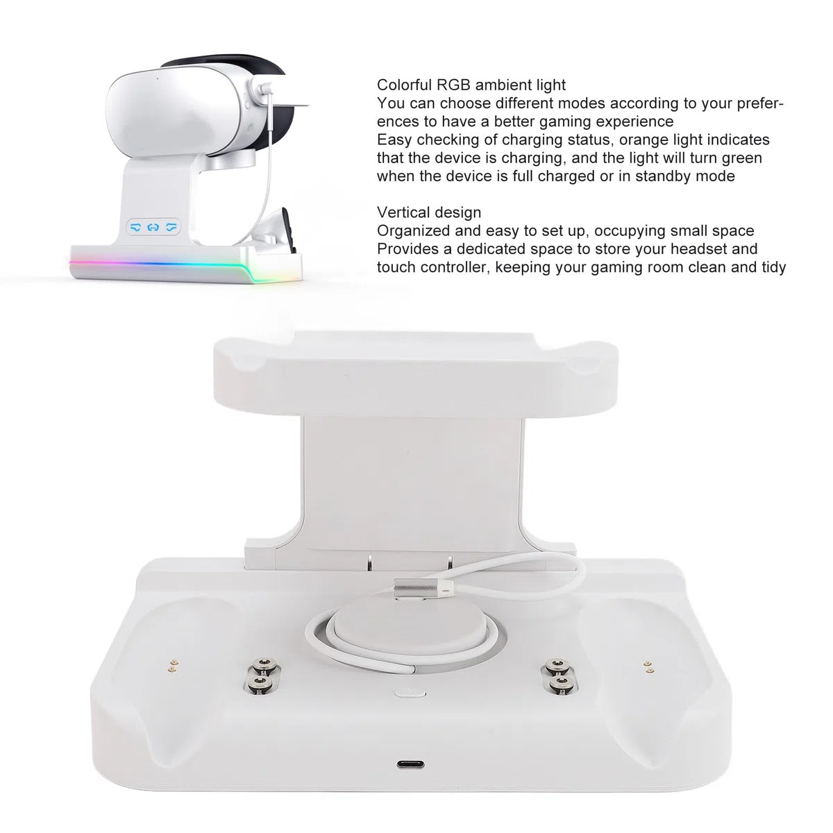 Stazione di Ricarica per Dispositivi Multipli, Cuffia Magnetica USB C VR PD 18W e Supporto di Ricarica per Controller, Dock di Ricarica con Luce RGB per 3S (Spina europea)