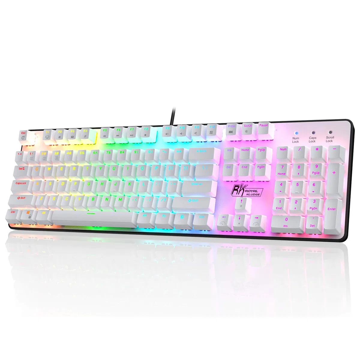 RK ROYAL KLUDGE RK920 Tastiera meccanica 100% cablata, Full Size 104 tasti Rainbow Gaming Keyboard con tastierino numerico, compatibile per Win/Mac, interruttore tattile marrone, bianco (layout USA)