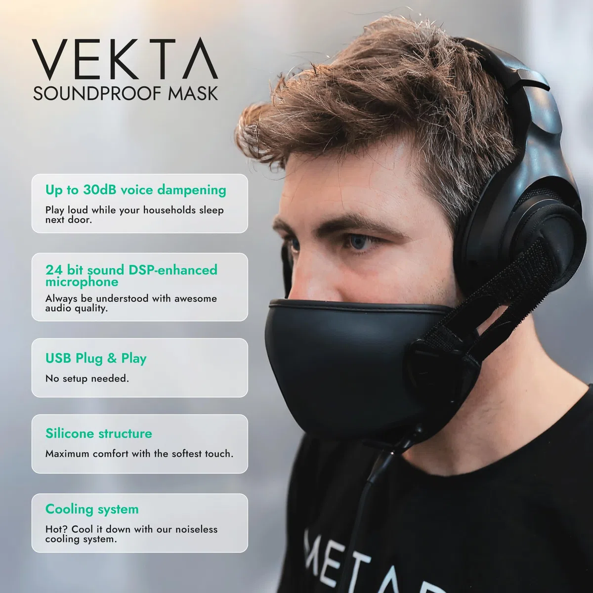 VEKTA - Maschera da gioco insonorizzata, fino a 30 dB