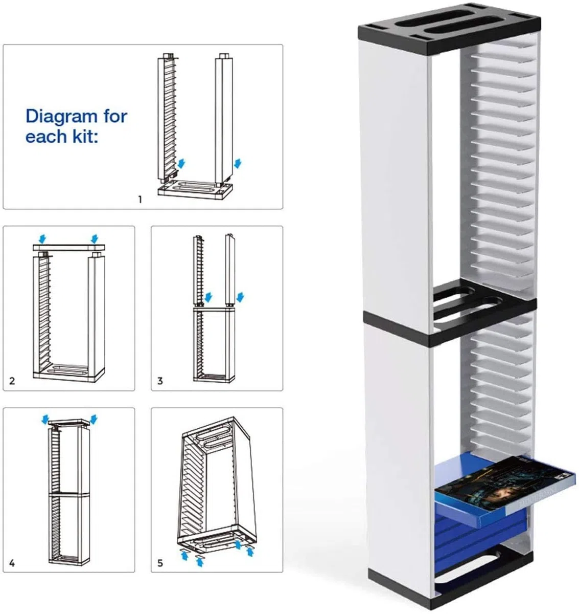 Organizer per console di gioco a più livelli con ripiani regolabili, soluzione salvaspazio per accessori e supporti di gioco