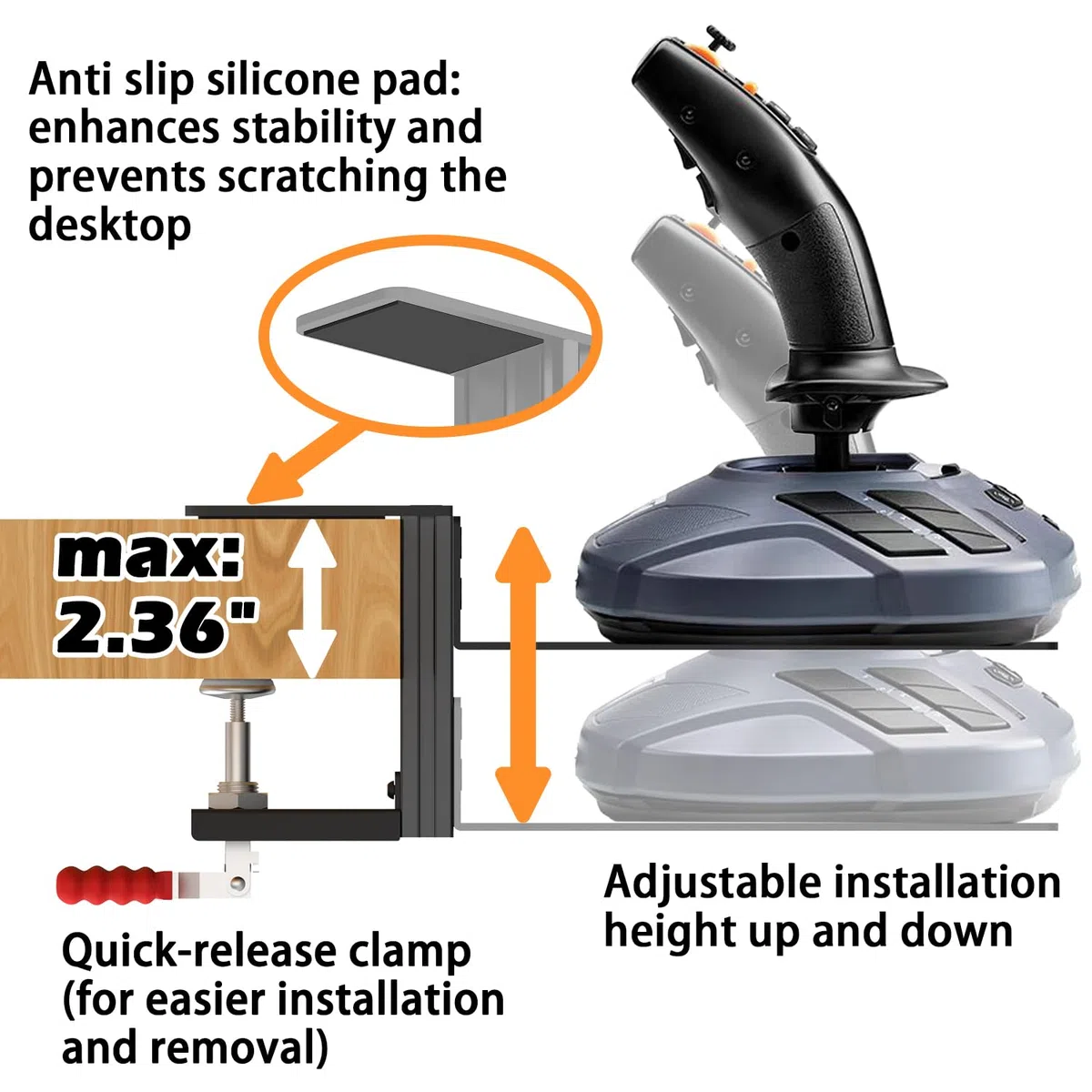 Joystick da tavolo per giochi di simulazione volo, montaggio Hotas - Compatibile con Thrustmaster T. Flight Hotas One/4/X, Sol-R2/Sol-R1, SimTask Farmstick, WINWING URSA MINOR Series, G Extreme 3D Pro