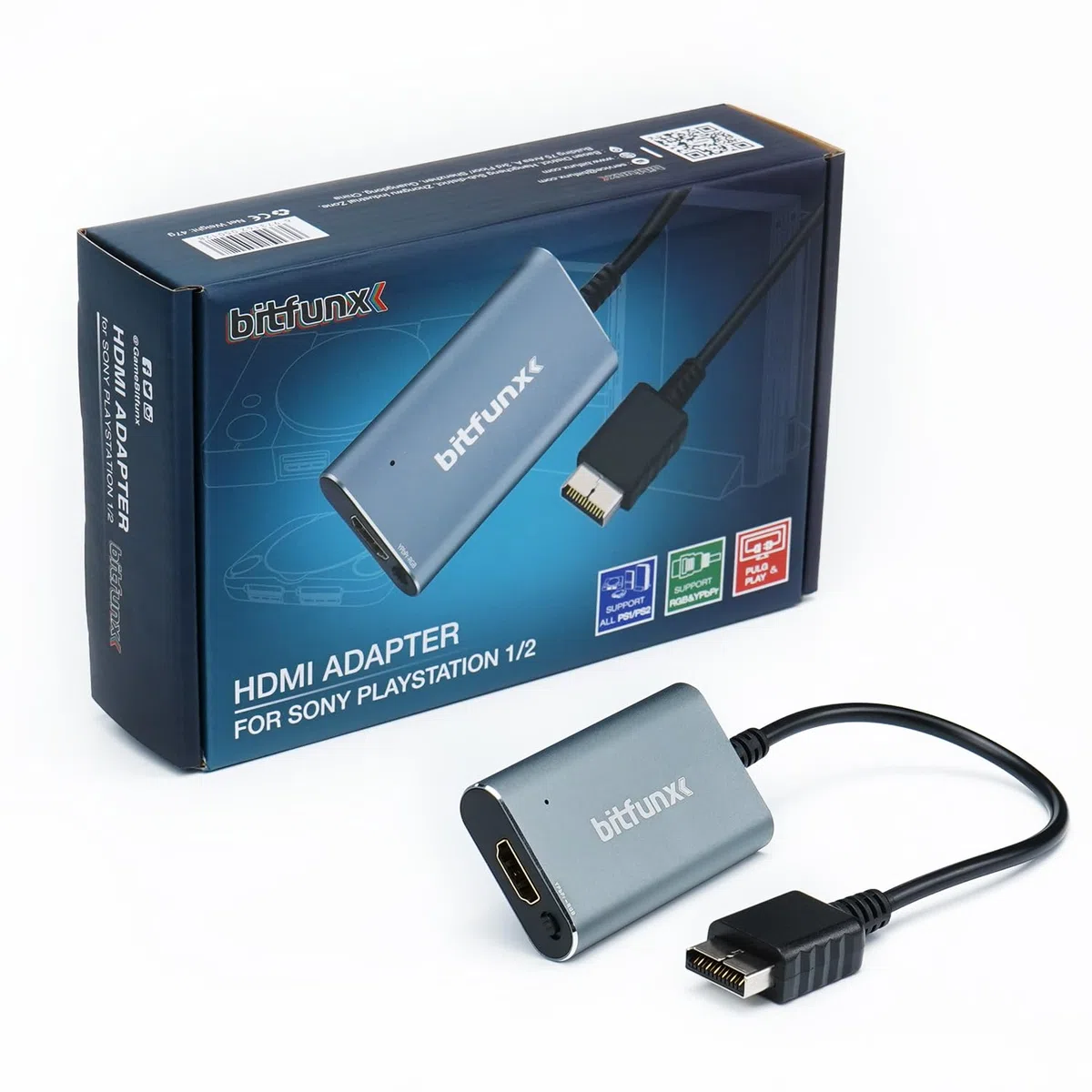 BITFUNX Adattatore HDMI per PS2/PS1/PS One, interruttore RGB integrato a componente, supporta RGB/Component a HDMI 1080P, adattatore per videogiochi Plug & Play