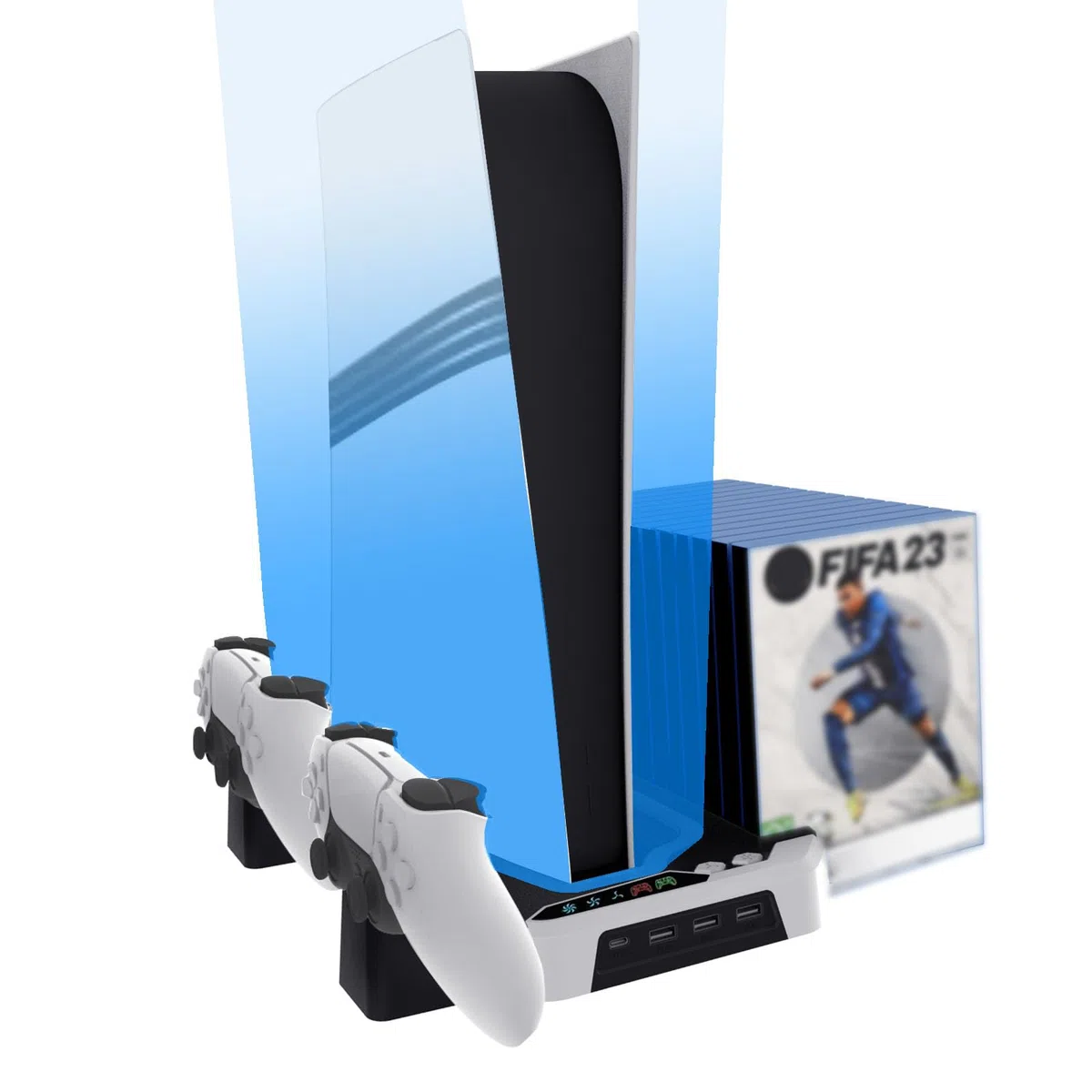 Supporto verticale RGB Stazione di raffreddamento console per PS5 Pro, supporto di base con dock di ricarica del controller per PS5 e PS5 Pro/PS5 slim Disc & Digital Editions