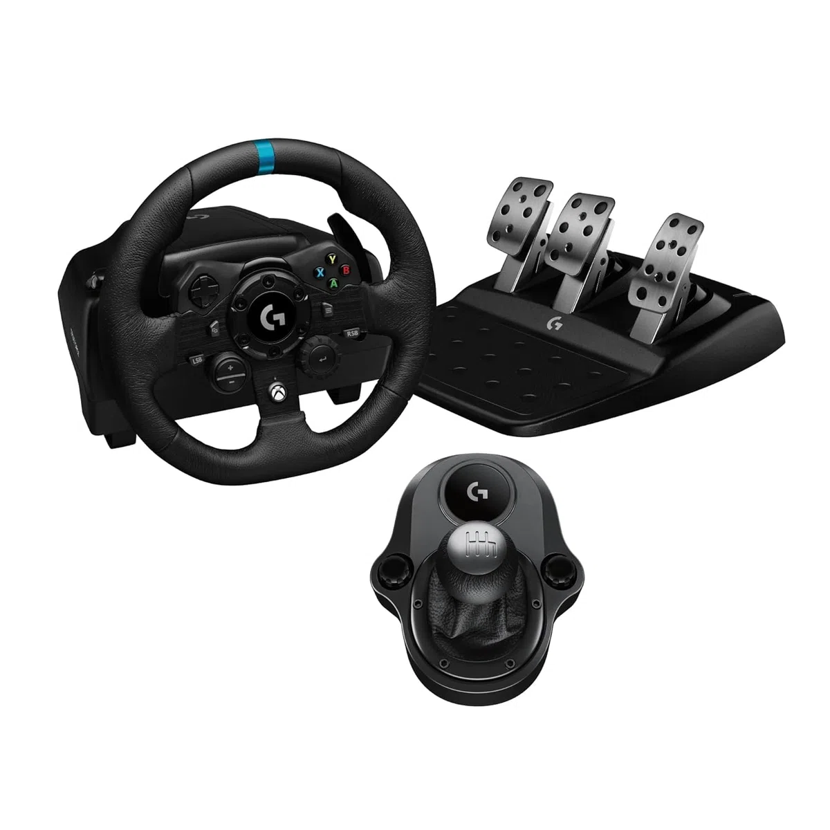 Logitech G923 Volante da Corsa e Pedali per Xbox One e PC, Presa Inglese - Nero & Driving Force Leva di Cambio, 6 Marce di Velocità con manopola ad H, Pomello del Cambio ‎in Vera Pelle, Nero